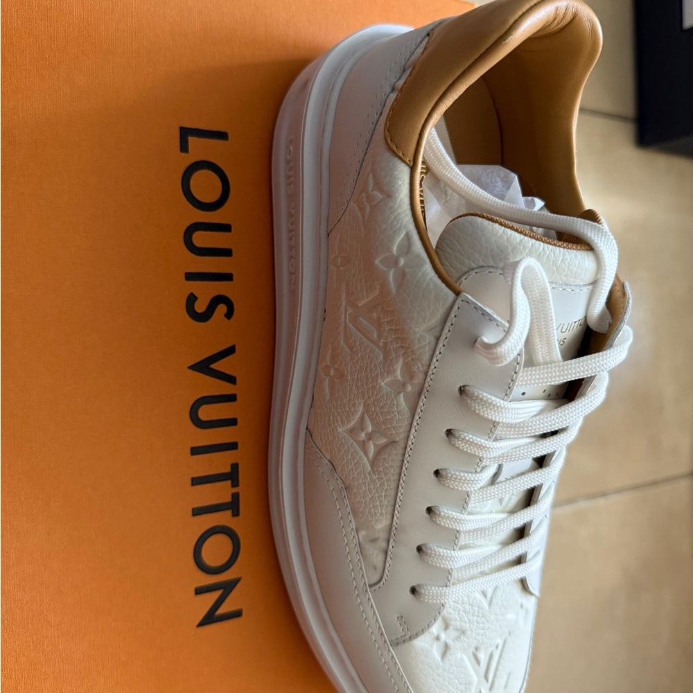 Louis Vuitton Cream and Tan Embossed Sneakers